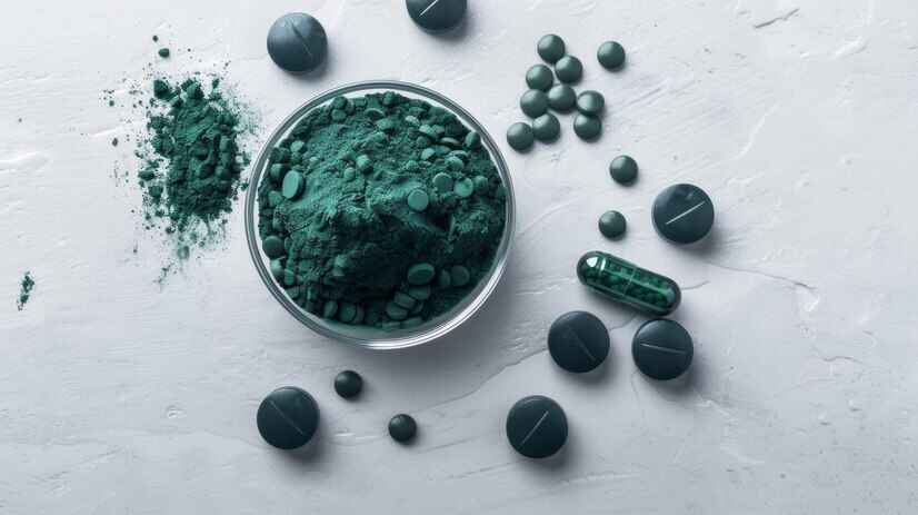 Scattered spirulina powder